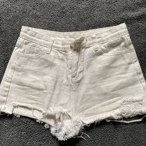 💖5 for $25💖Womens White Jean Rolled Cuff Denim Shorts Glittery Ripped Size S 2
